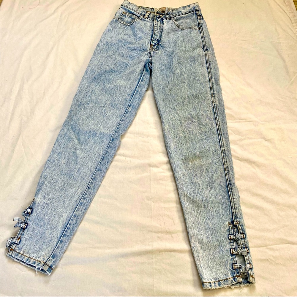 Vintage Jordache acid wash jeans 7/8 bow tie ankles Actual size 2
